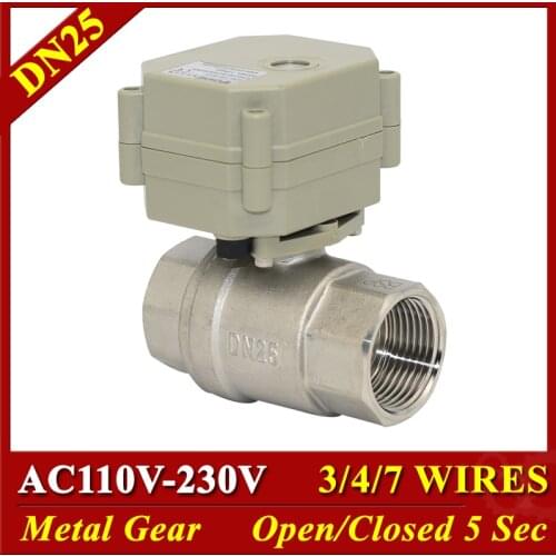 Actuator Operated 2 Way 1'' DN25 Stainless Steel Valve AC110-230V 3/4/7 Wires Metal Gear Motorized Ball Valves TF25-B2 Series