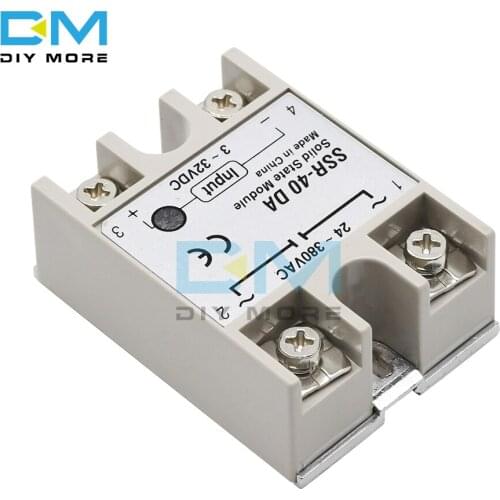 24V-380V 40A 250V SSR-40DA Solid State Relay Module 3-32V DC To AC SSR 40DA