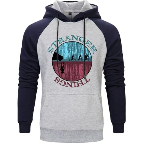 Stranger Things Print Raglan Hooded Mens Long Sleeve Hipster Pullovers Tops Clothing Comfortable Loose Fit Moletom Masculino