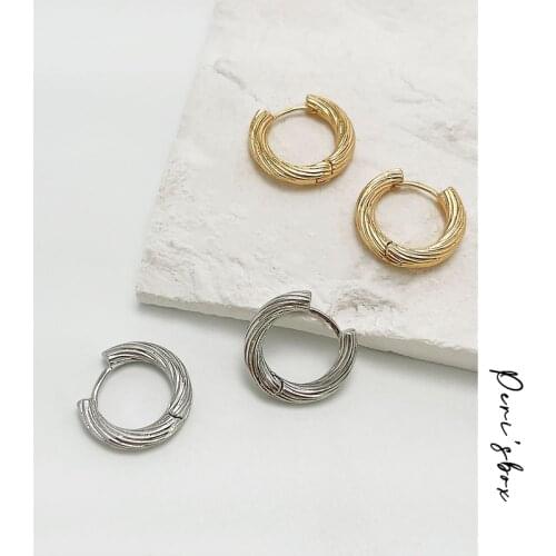PerisBox Gold Color Small Simple Geometric Circular Spiral Pattern Copper Hoop Earrings For Women Trendy Vintage Huggie Earring