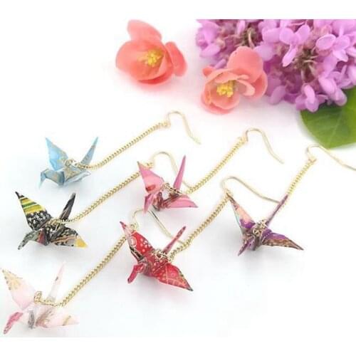 8Seasons 1 PC Origami Women Drop Earrings Ethnic Washi Japanese Paper Crane Pendant Romantic Party Accessories Charms Gift