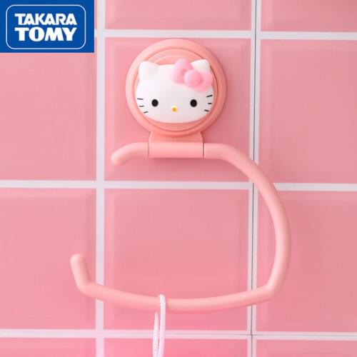 TAKARA TOMY Cartoon Hello Kitty bathroom towel rack free punch single pole paper towel rack wall hanging kitchen rack hook