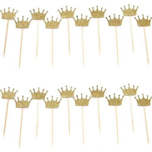 Pack of 20 Glitter Sparkling Crown Cupcake Cake Topper Food Picks Plugs Picker Wedding Party Favours