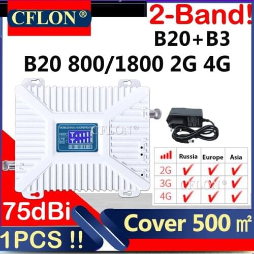 B20 800 1800 2100 2600mhz Cellular Amplifier 4G Repeater GSM 2G 3G 4G Dual-Band CellPhone 4G Mobile Signal Booster DCS WCDMA LTE