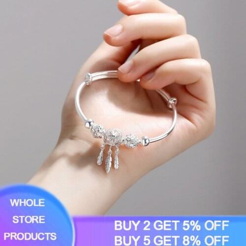 YANHUI Fashion Bohemian Style Dreamcatcher Feather Charm Bracelets For Women Original 925 Sterling Silver Beaded Bangle Gift