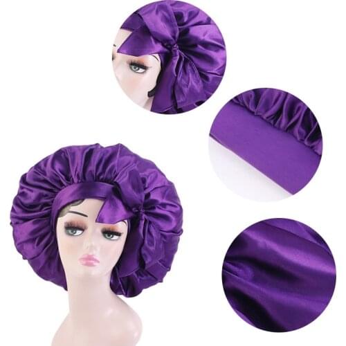 Women Satin Bonnet with Wide Stretch Ties Long Hair Care Silky Sleeping Night Cap Bonnets Shower Cap Adjust Hair Styling Cap