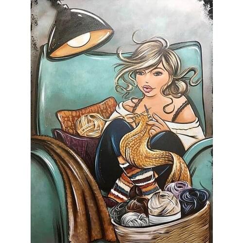 Woman Knitting Sweater Under the Lamp Diamond Painting Portrait Round Full Drill Nouveaute DIY Mosaic Embroidery 5D Cross Stitch