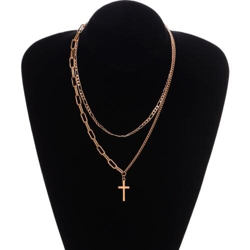 Ladies Retro Geometric Cross Pendant Necklace, Hip Hop Fashion New Product Double Layer Necklace