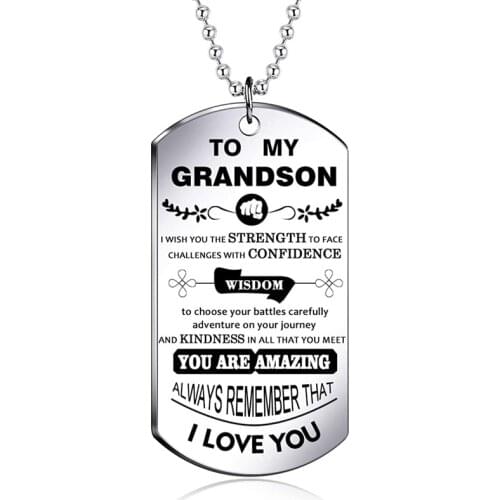 Meaningful Dog Tag Necklace for Boy and Men,to My Grandson from Grandpa and Grandma Stainless Steel Necklace Inspirational Gifts