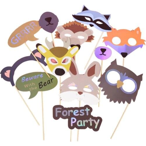 12Pcs Forest Party Photo Props Animal Party Decoration For Kids Birthday Party Photo Booth Kit Accessories HL66