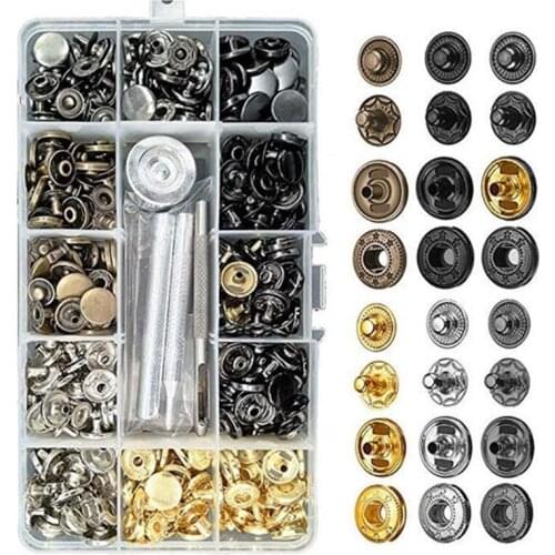 120 Sets Sewing Snaps Leather Snap Fasteners Kit 12.5mm Metal Button Snaps Press Studs with 4 Setting Tools