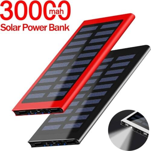 30000mAh Solar Battery Charger Ultra-Thin Large-capacity with LED Dual USB External Battery Portable Charger For Smartphones