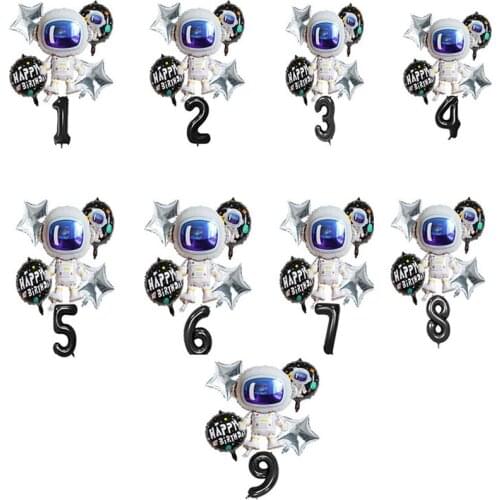 6Pc Astronaut Spaceman Black Blue Number Combination Balloon Childrens Birthday Party Family Party Decoration Balloon