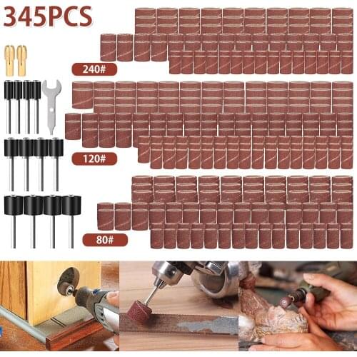 345pcs Sanding Sander Sleeves Kit Sanding Band Sleeves Accessories Work Nail Grinding Mandrels Drum Sander Set Drilling Abrasive