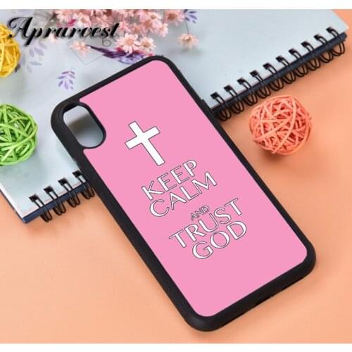 Aprarvest Keep Calm Trust God Pink Religious Silicone Phone Case Cover For iPhone 6 6S 7 8 PLUS X XS XR 11 12 MINI PRO MAX