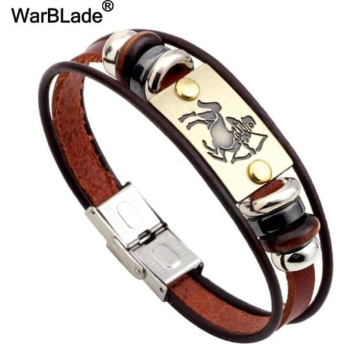 WarBLade 12 Constellations Bracelets Bangles 2018 New Fashion Jewelry Leather Bracelet Men Personality Zodiac Signs Wristband