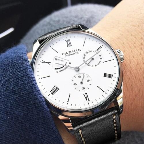 Parnis Men Watch Automatic Watch Mechanical Self Winding Power Reserve Luxury Brand Waterproof Sport Calendar Wristwatch Men
