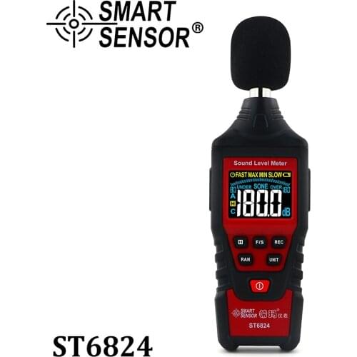 SMART SENSOR Digital Decibel Meter logger Noise Audio detector LCD Color Screen Handheld Noise Sound Level Meter ST6824