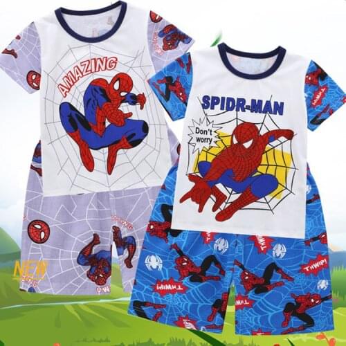 Spiderman childrens home service two-piece print cartoon boy pajamas summer thin short-sleeved shorts