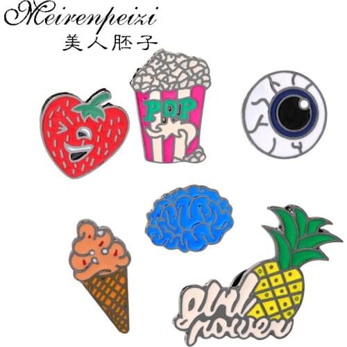 Medical Brain Eye Cartoon Popcorn Pineapple Ice-cream Strawberry Enamel Pin Fashion Jewelry Alloy Brooches Pin Backpack Badges