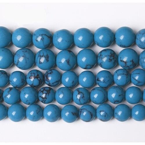Blue Turquoises Beads Smooth Round Loose Spacer Bead for Jewelry DIY Making Bracelet Earrings Accessories