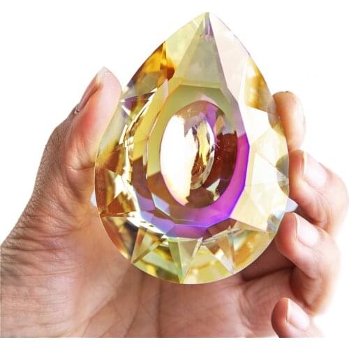 H&D High-Quality 76mm Hanging Crystals Prism Suncatcher Chandelier Parts Rainbow Maker for Windows Garden Decoration (Yellow)