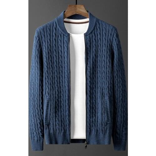 New Fashion High Quality Spring Men Knitted Cardigan Jacket Stand Collar Casual Computer Striped Sweater Men Plus Size M -4XL