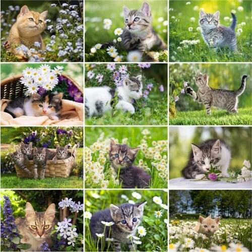 YI BRIGHT 5D Diy Diamond Painting Cross Stitch Kit Childrens Room Decor Embroidery "Cat" 3D Painting Square/Round Diamond Gif