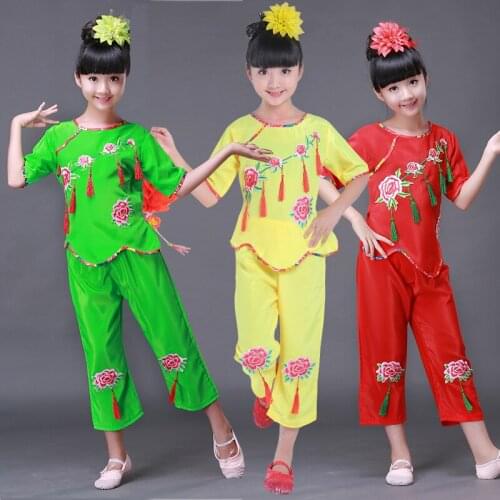 Chinese Folk Dance Children Guzheng Performance Clothing Girls Oriental Dancewear Yangko Dance Costume 3 Color