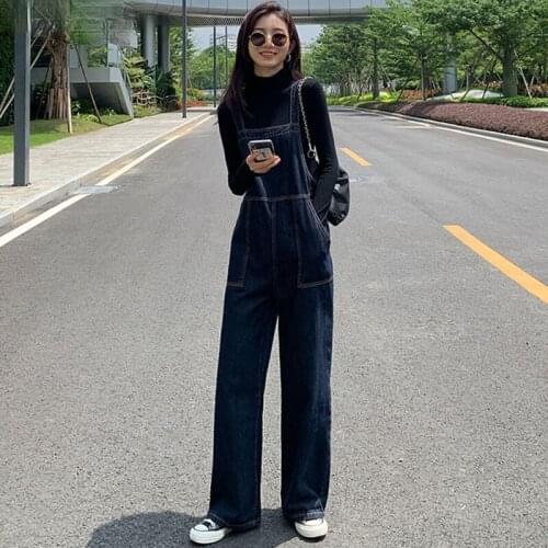 Jumpsuits Women Denim Loose Big-pockets Sleeveless All-match Student Straight Female Jumpsuit Trousers Outwear Spring Autumn