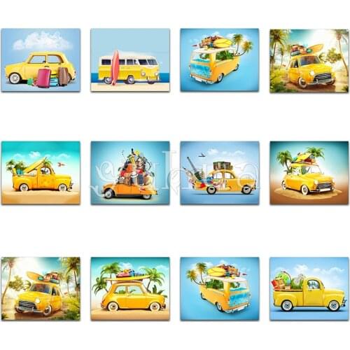 Round Diamond painting Cross stitch Cartoon Car Art 5D DIY Diamond embroidery color decoration Full Square Diamond mosaic VW Bus