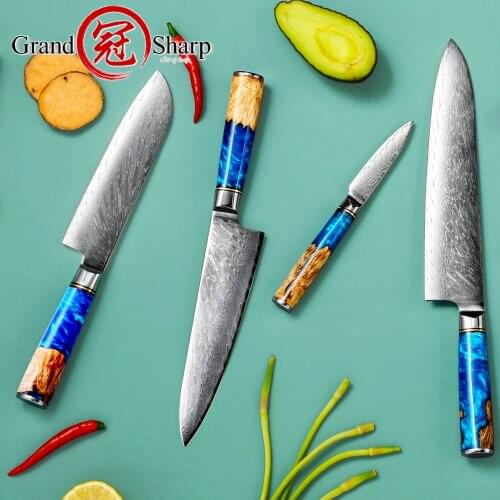 Grandsharp Damascus Kitchen Knives 67 Layers Japanese Damascus Stainless Steel Chefs Cooking Tools Santoku Utility Slicing NEW