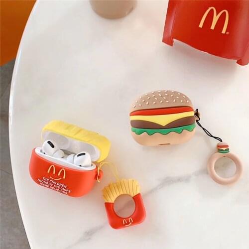 Cute Cartoon Case For AirPods Pro Fries Burger Create Cover Wireless Bluetooth earphone case for Apple AirPods 2 full Cover