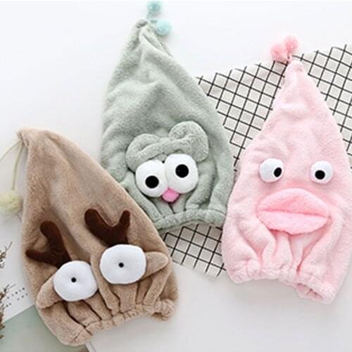 Cartoon Hair Turban Quickly Dry Hair Hat Towel Shower Cap with Coral Fleece And Breathability Microfiber Bathing Cap