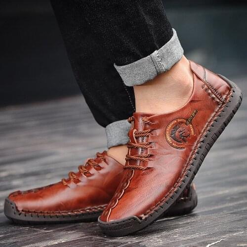 Men shoes Luxury Brand genuine leather Men Shoes Fashion Casual Male Shoes Lace Men Leather Shoes Leather Flat Shoes big size 48