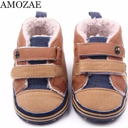 2020 New Arrival Fashion Warm Autumn Winter Canvas Stitching PU Baby Cotton Boots Baby First Walker Toddler Shoes for Baby Boys