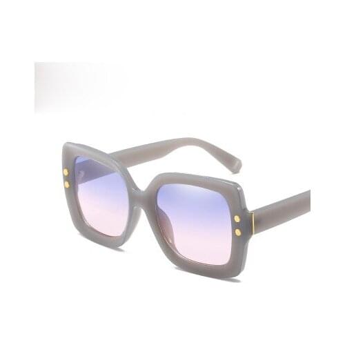Fashion Rivet Oversized Square Sunglasses Women Transparent Gradient Colors Shield Glasses