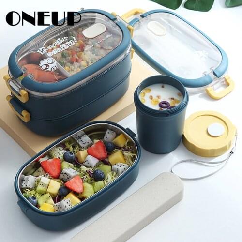 ONEUP Portable 304 Stainless Steel Lunch Box Office Worker Bento Box 2020 New Large Capacity Student Children Food Container