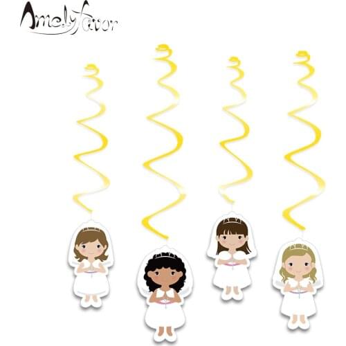 My Frist Communion Theme Ceiling Hanging Swirl Decoration Series 2 Girls Cutout Party Decorations Supplies Event Party Supplies