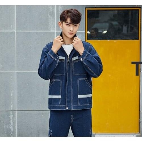 Worker clothing Denim overalls labor insurance suits turn down collar long-sleeved welders anti-scalding fire-retardant uniforms