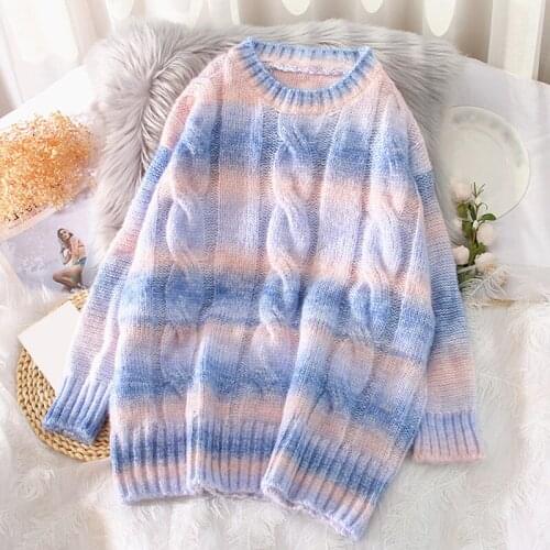 Rainbow Knitted pullover Tops Women Autumn Winter Sweater Female fashion Long sleeve Sweater 2021 Women