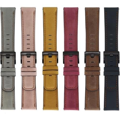 Leather strap compatible for Samsung watch 3/Active 2 42mm Huawei GT2/Amazfit GTR Men/Women Replacement strap for 22mm 20mm band