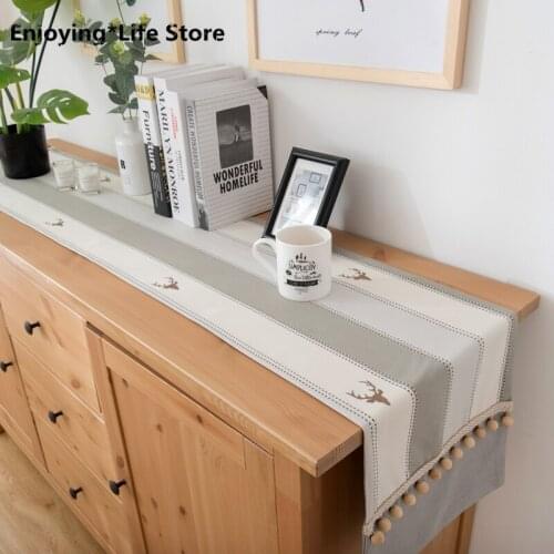 Wedding Hotel Christmas Luxury Table Cover Beaded Table Runner Pure Cotton Linen Table Runner