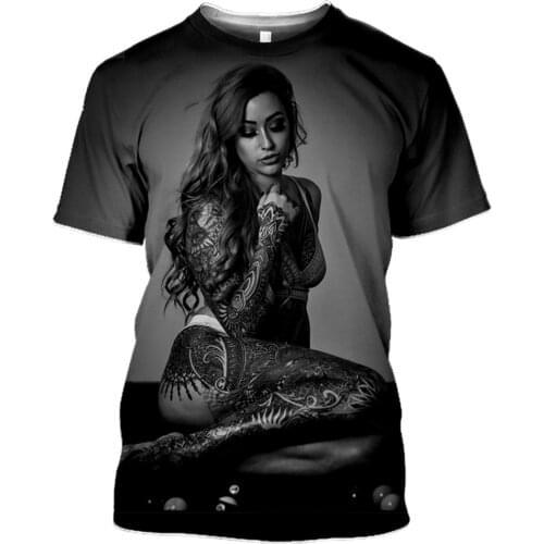 SONSPEE 3D Sexy Bikini Print T-shirt Three-point Nude Model Swimming Beauty Back View Summer Casual Fashion Oversize Mens Shirt