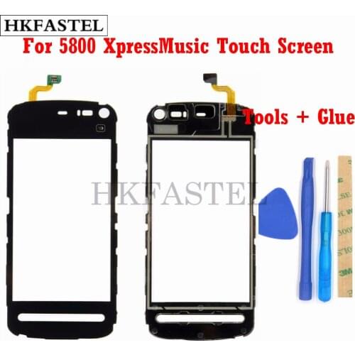 HKFASTEL High Quality Touch For Nokia 5800 XpressMusic 5800XM Touch Screen Digitizer Sensor Front Glass Lens panel + Tools glue