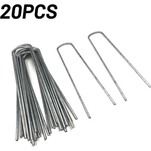 20pcs U Tent Pegs Galvanised Metal Ground Tent Stake Gazebo Camping Tarpaulin Hooks Outdoor Nails Tent Accessories