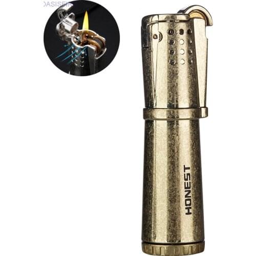 Vintage Gasoline Flint Grinding wheel Lighter Handmade Brass Spark Spark Flame Trench Kerosene Cigarette Lighter Gadgets For Men