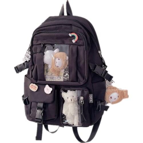 Large Capacity High School Backpack for Teenage Girls Light Cartoon School Bag Kawaii Bag with Pendant Cute Backpack
