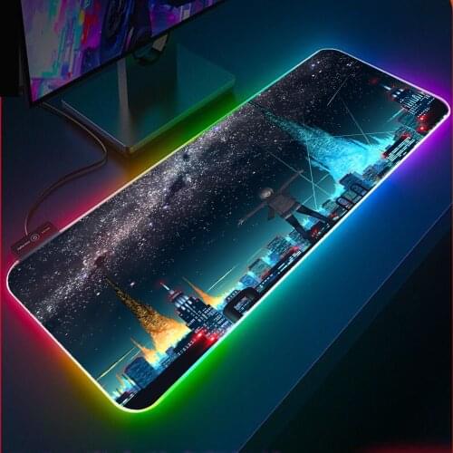 XGZ Anime City Night View RGB Cute Girl LED Office Laptop Desk Keyboard Mouse Pad XXL Anime Logo Cartoon Gaming Accessories Desk