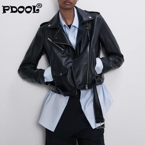 Womens Locomotive Leather Clothes Autumn 2021 New Lapel Belt Decorative Short Pu Coat